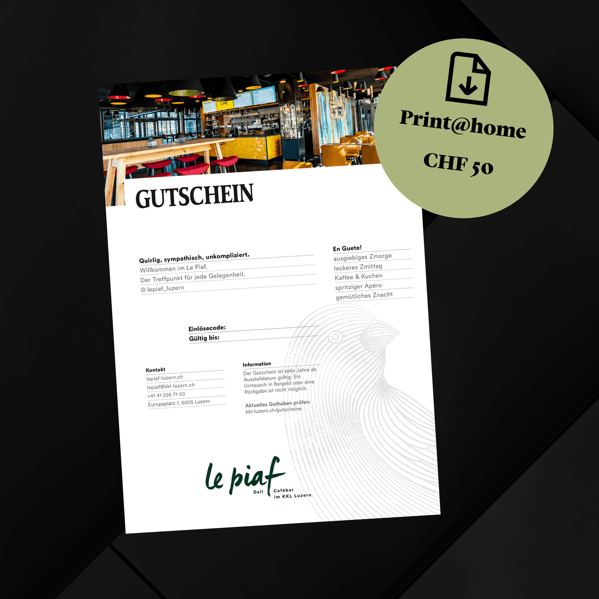 Image illustrating product: print@home Gutschein Le Piaf CHF 50