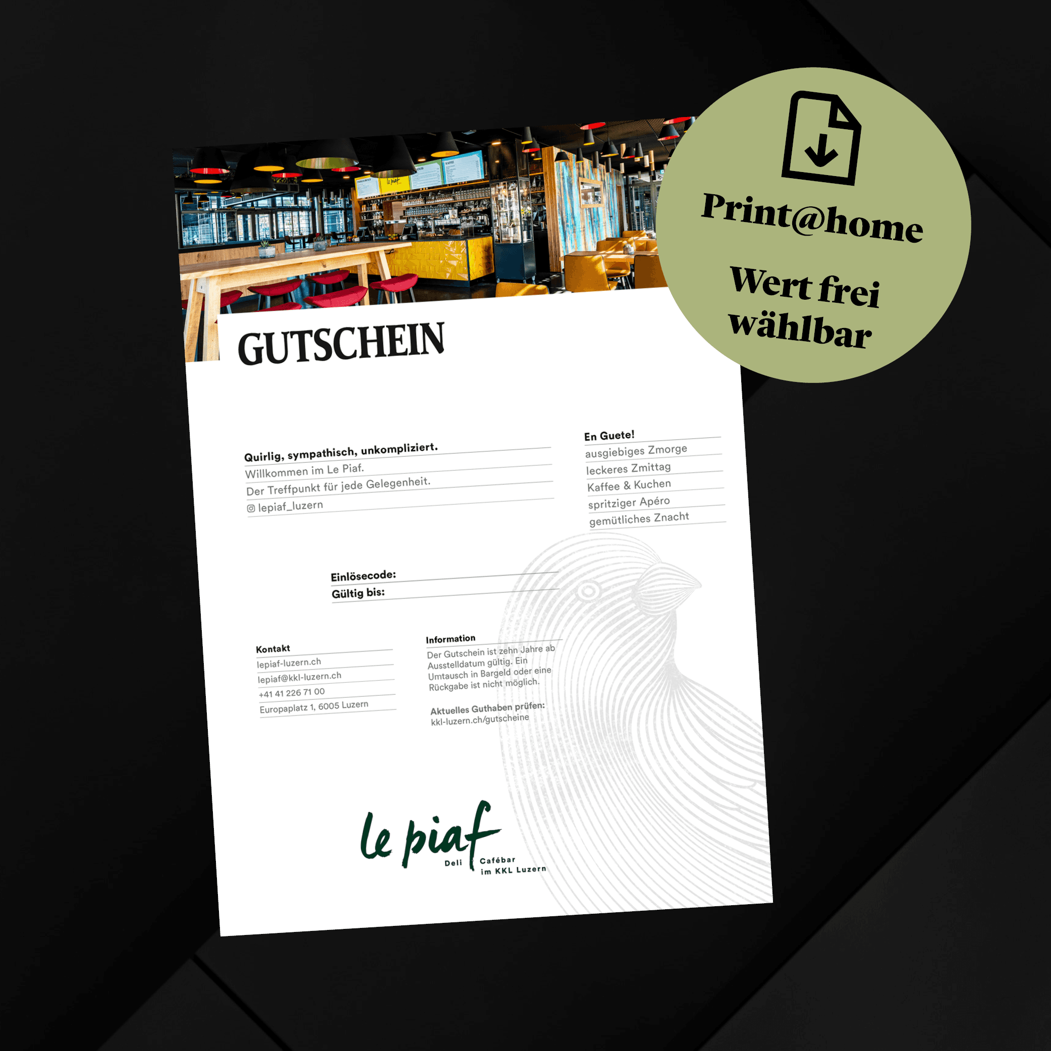 Image illustrating product: print@home Gutschein Le Piaf Wunschbetrag