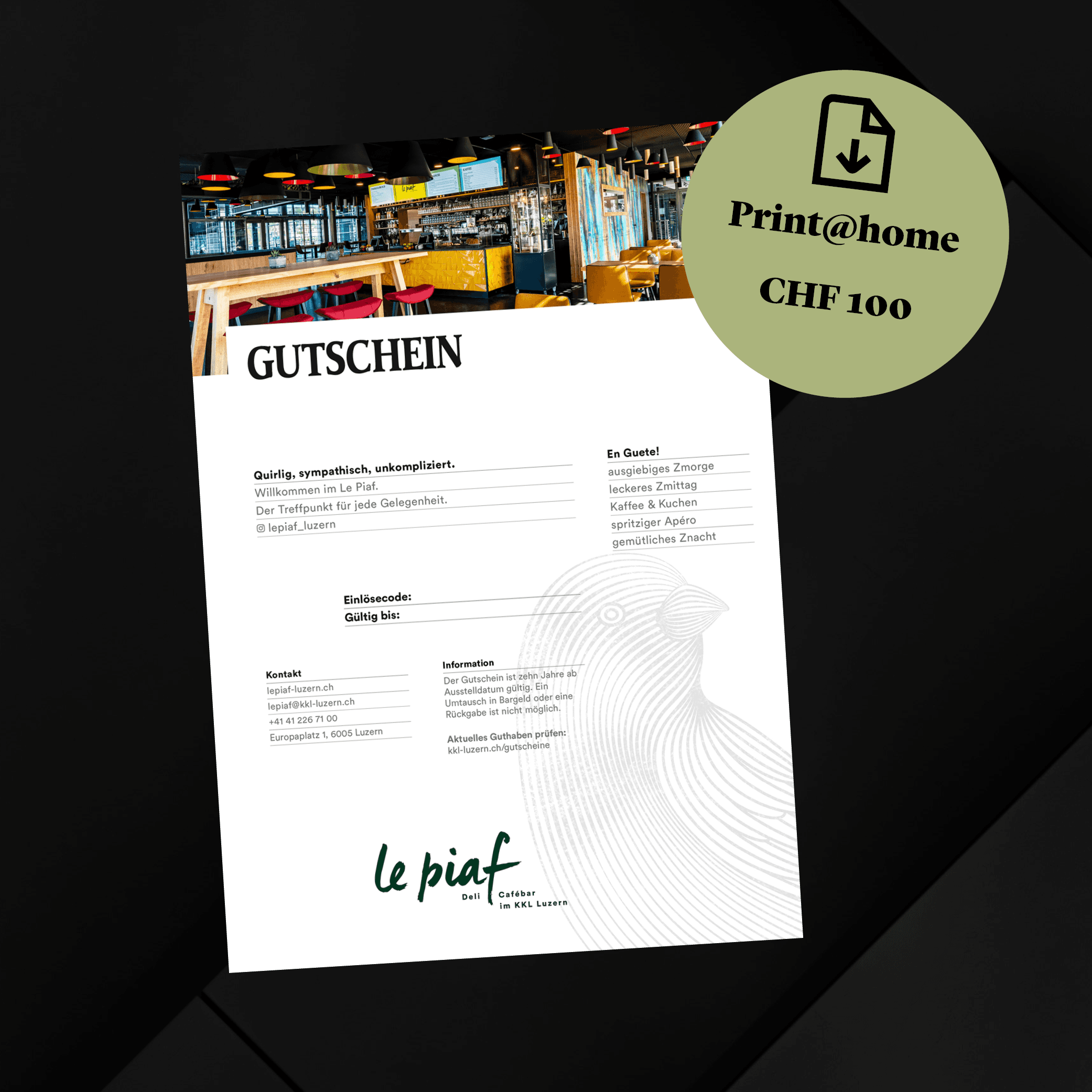 Image illustrating product: print@home Gutschein Le Piaf CHF 100