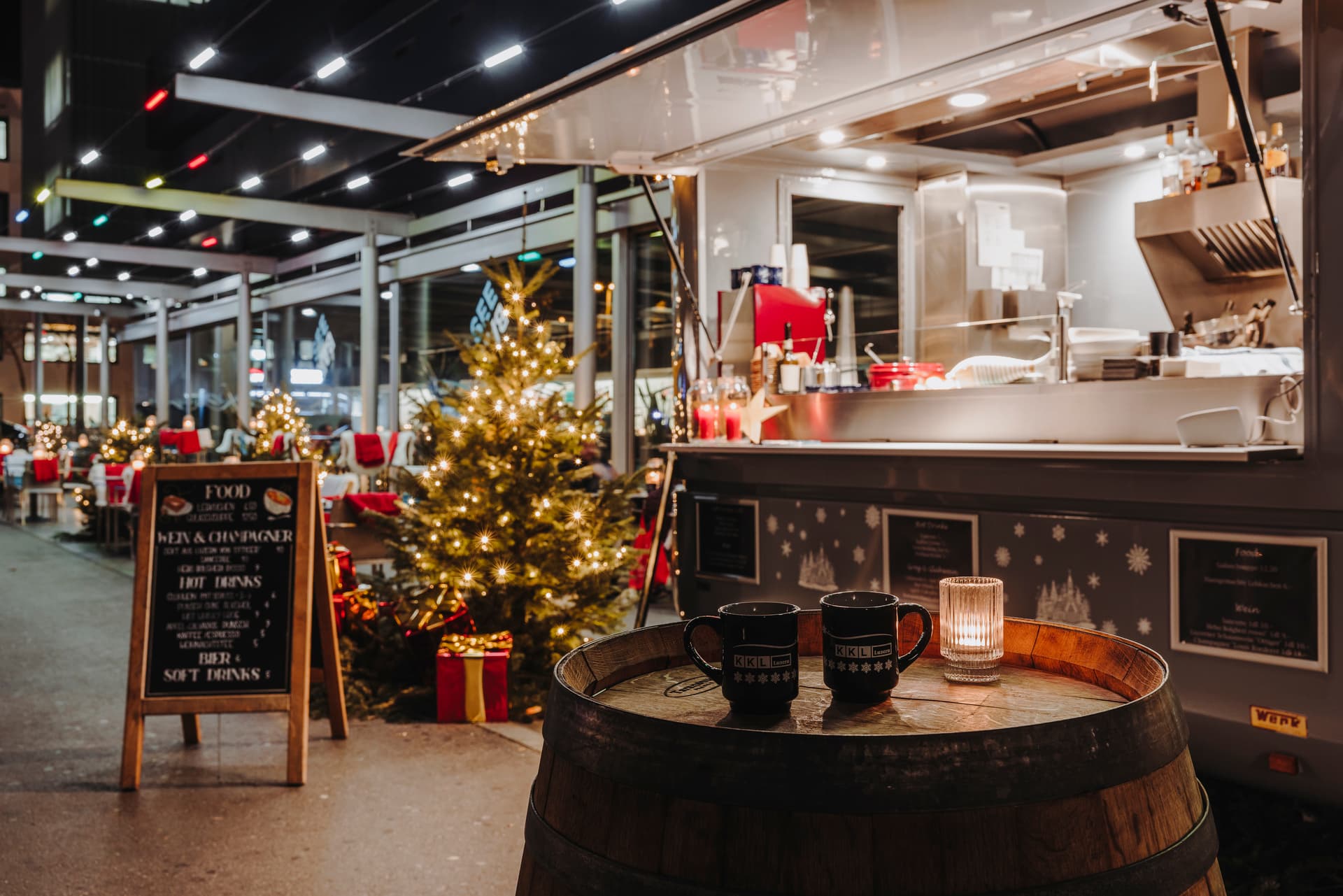 Hot drinks Food Truck on Seebar Terrace during Advent season at KKL Luzern